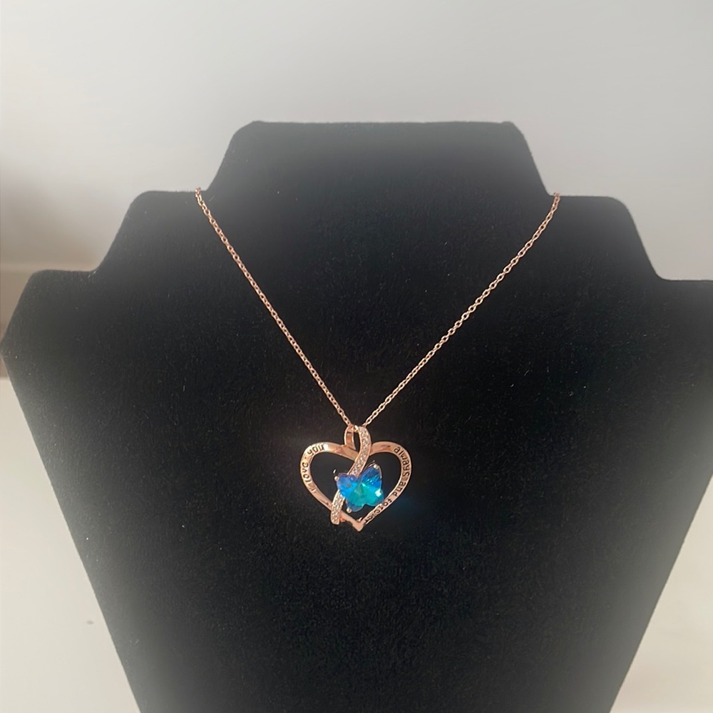 Heart shaped 18K Rose Gold over 925 Silver Necklace with Butterfly Gemstone 🦋